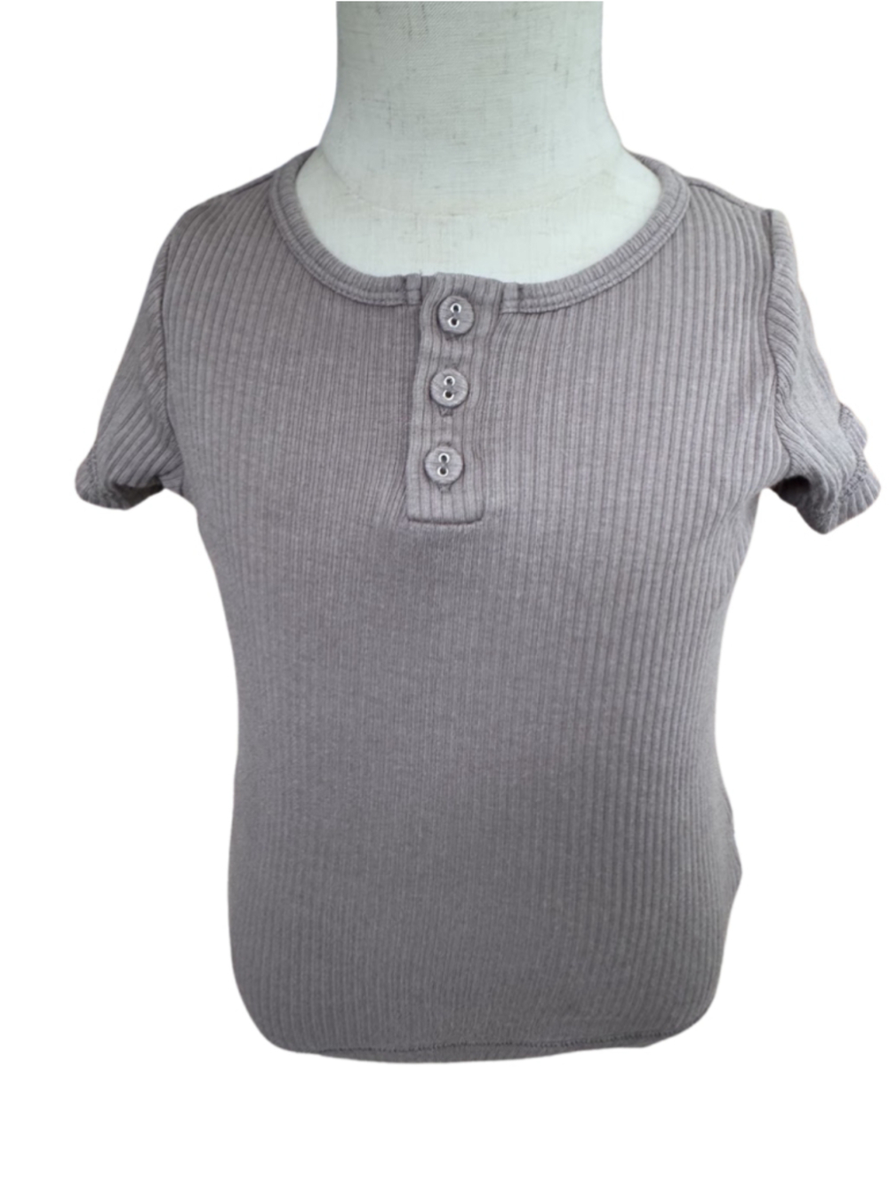 Boys Jamie Kay Ribbed Henley Short Sleeve Tee Grey Size 3T